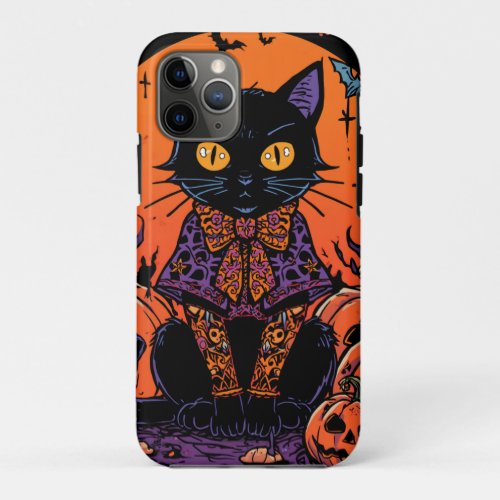 Halloween,The Pumpkins Patch Prowler,Black Cat iPhone 11 Pro Case