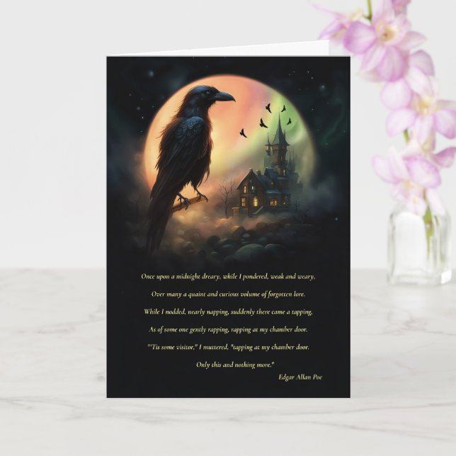 Halloween The Raven by Edgar Allan Poe Spooky  Card (Orchid)