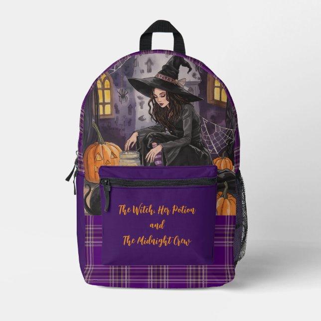 Halloween,The Witch ,Her Potion ,and the Midnight  Printed Backpack (Front)