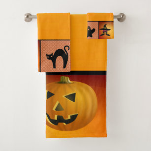 Decorative Towel Trick or Treat Halloween Set/2 Jacquard Kitchen 108128-108129, Men's, Size: 28 in H x 20 in W x .25 in D, Orange