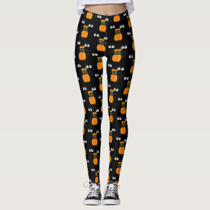 Halloween Theme - Black Cat, Pumpkins and Eyeballs Leggings