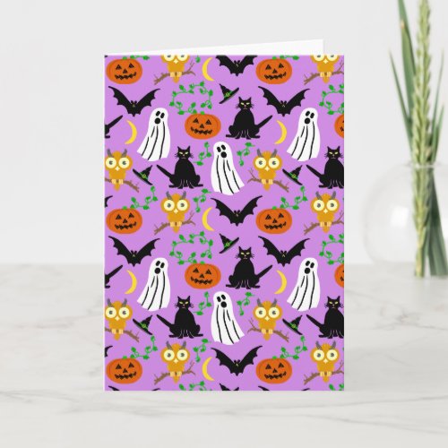 Halloween Theme Collage Toss Pattern Purple Card
