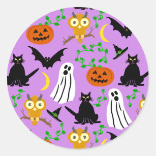 Halloween Theme Collage Toss Pattern Purple Classic Round Sticker
