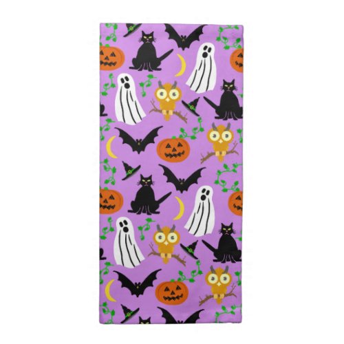Halloween Theme Collage Toss Pattern Purple Cloth Napkin