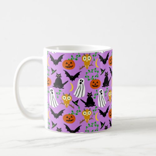 Halloween Theme Collage Toss Pattern Purple Coffee Mug