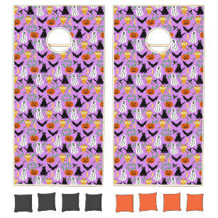 Halloween Theme Collage Toss Pattern Purple Cornhole Set