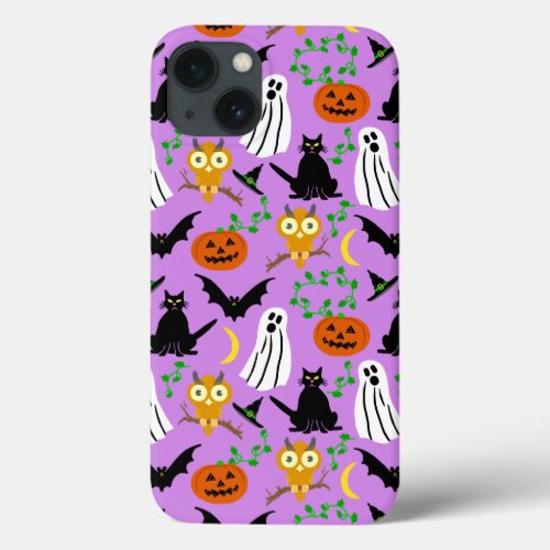 Halloween Theme Collage Toss Pattern Purple Cute iPhone 13 Case