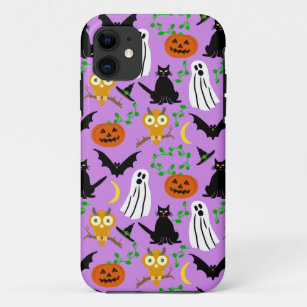 Halloween Theme Collage Toss Pattern Purple Cute iPhone 11 Case