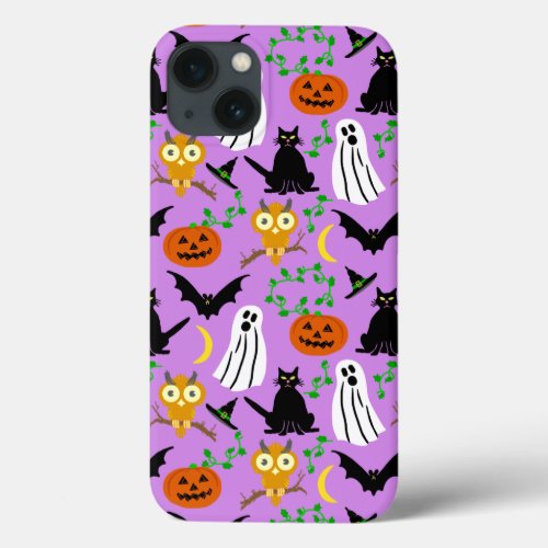 Halloween Theme Collage Toss Pattern Purple Cute iPhone 13 Case