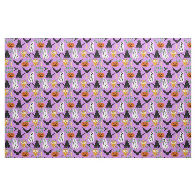 Halloween Theme Collage Toss Pattern Purple Cute Fabric (Yard)