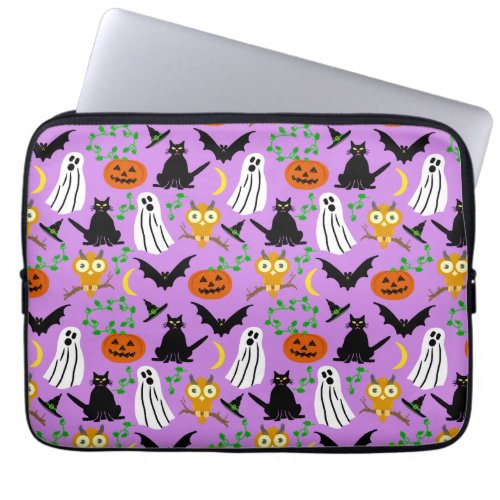 Halloween Theme Collage Toss Pattern Purple Cute Laptop Sleeve