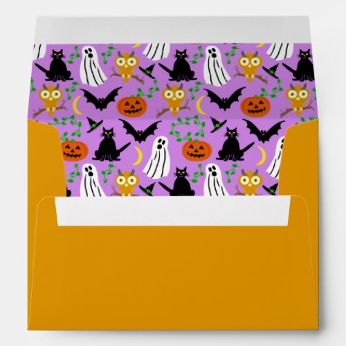 Halloween Theme Collage Toss Pattern Purple Envelope