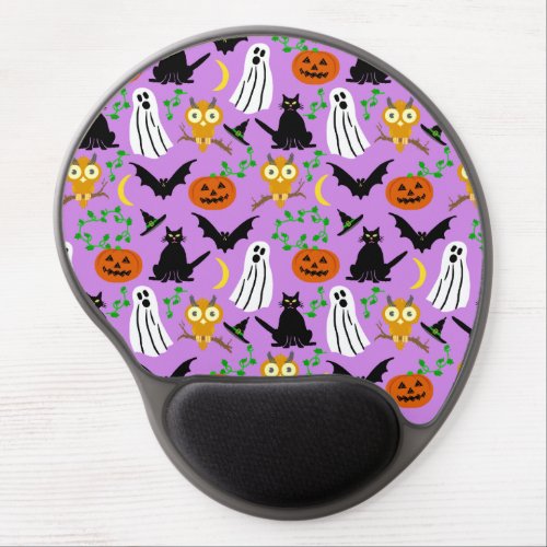 Halloween Theme Collage Toss Pattern Purple Gel Mouse Pad