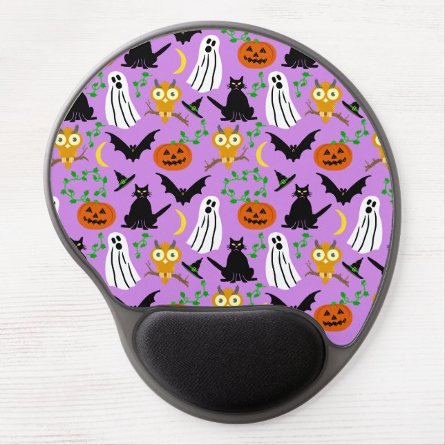 Halloween Theme Collage Toss Pattern Purple Gel Mouse Pad (Front)