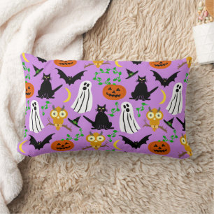 Halloween Theme Collage Toss Pattern Purple Lumbar Pillow