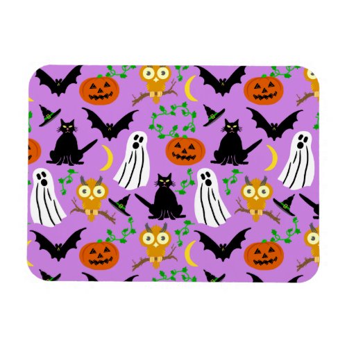 Halloween Theme Collage Toss Pattern Purple Magnet