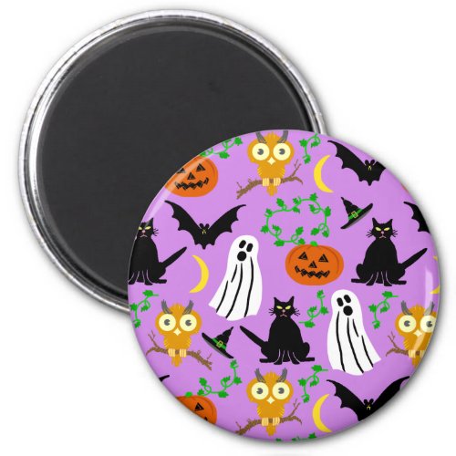 Halloween Theme Collage Toss Pattern Purple Magnet