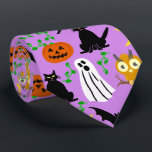 Halloween Theme Collage Toss Pattern Purple Neck Tie<br><div class="desc">This whimsical Halloween toss pattern is made mostly in orange and black on a light purple background. It includes white ghosts, black cats and bats, orange pumpkins and light-orange owls. It's a cute cartoon design to help you celebrate at your spooky party. This design is appropriate for a kids' party...</div>