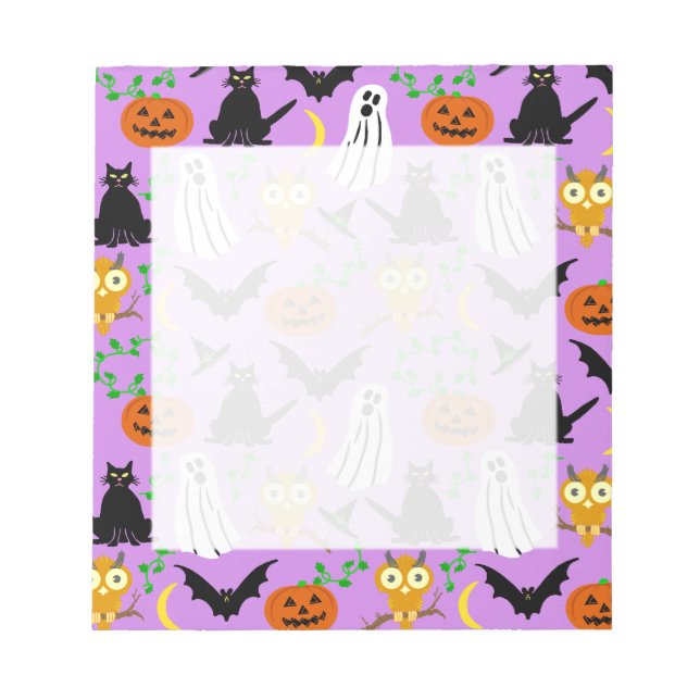 Halloween Theme Collage Toss Pattern Purple Notepad (Front)