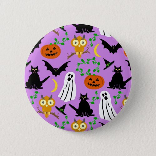 Halloween Theme Collage Toss Pattern Purple Pinback Button