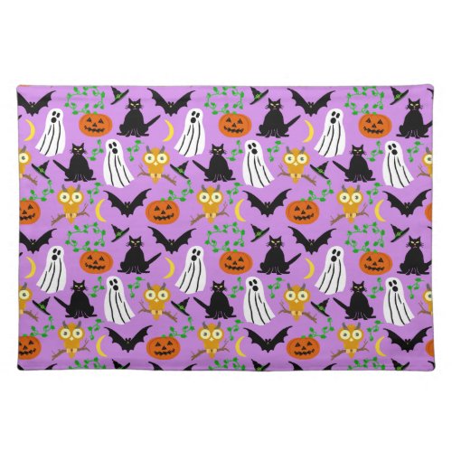 Halloween Theme Collage Toss Pattern Purple Placemat