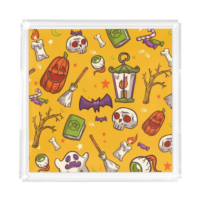 Halloween Theme: Flat Design Pattern. Acrylic Tray (Front)