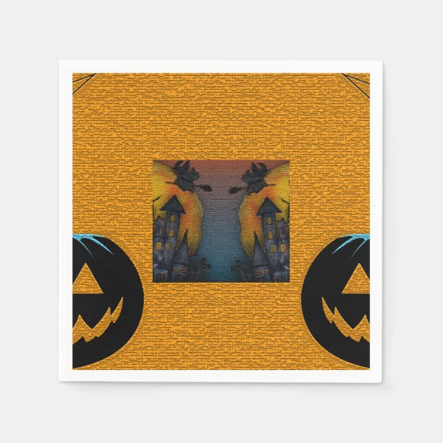 Halloween Theme Pumpkin and Haunted House Napkins (Front)