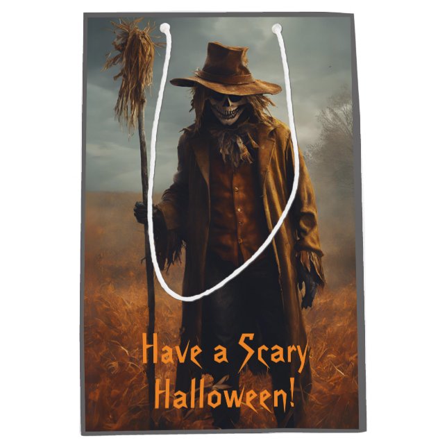 Halloween Theme - Scary Looking Scarecrow Medium Gift Bag (Front)