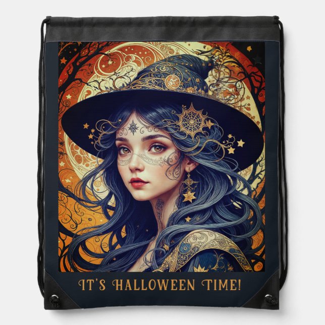 Halloween Theme - Tattooed Witch Drawstring Bag (Front)