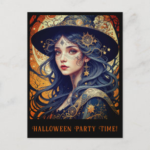Halloween Theme Tattooed Witch Party Invitation Postcard