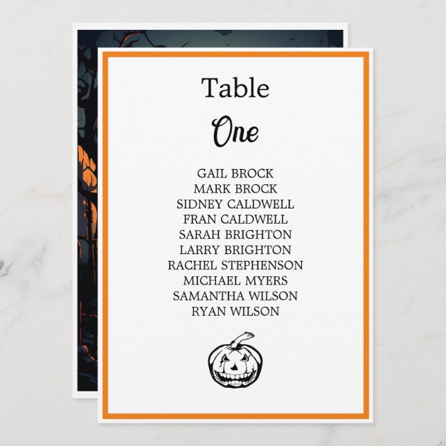 Halloween Theme Wedding Table Seating Chart (Front/Back)