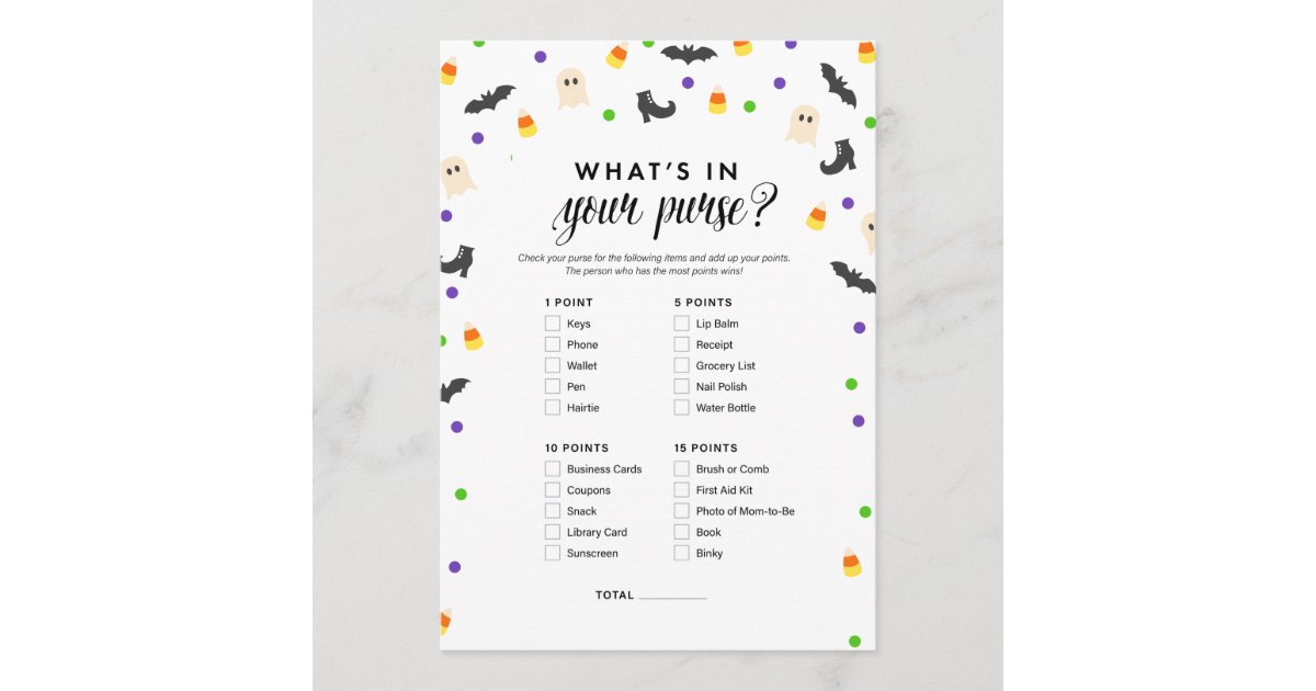Halloween Theme What S In Your Purse Shower Game Program Zazzle Com