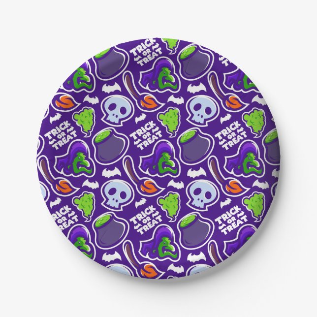 Halloween Theme Witches and Skulls Paper Plates (Front)