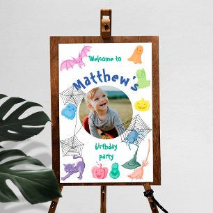 Halloween-themed anniversary party welcome sign