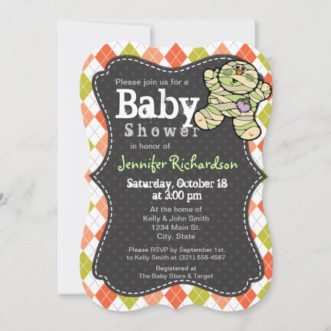 Halloween themed Argyle Baby Shower Invitation (Front)