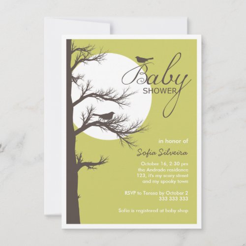 Halloween Themed Baby Shower Bird Tree Silhouette Invitation