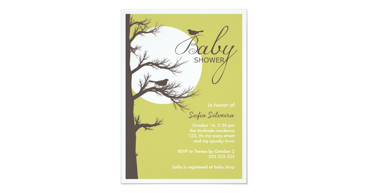 Halloween Themed Baby Shower Bird Tree Silhouette Invitation
