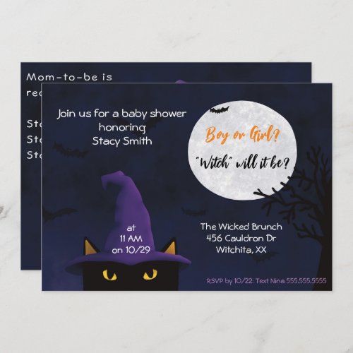 Halloween Themed Baby Shower  Boy or Girl Witch Invitation