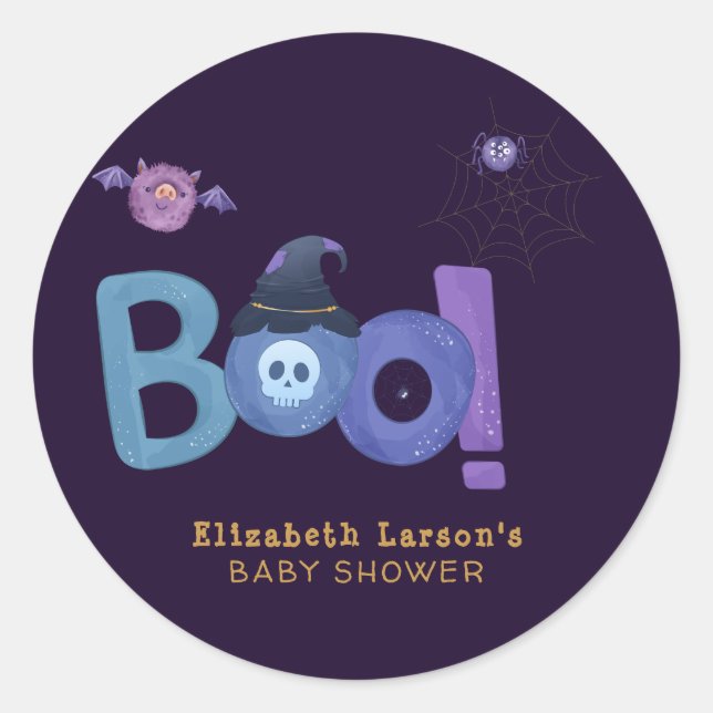 Halloween Themed Baby Shower Cute Party Classic Round Sticker (Front)