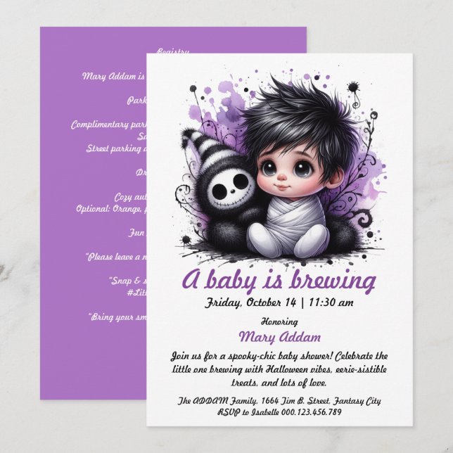 Halloween-themed baby shower invitation (Front/Back)