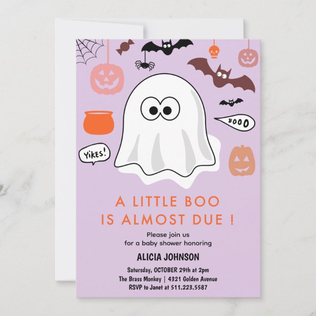 Halloween-themed Baby Shower invitation little boo (Front)