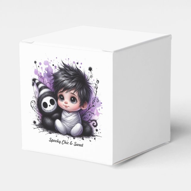 Halloween-themed Baby Shower – Purple Gothic Baby  Favor Boxes (Front Side)