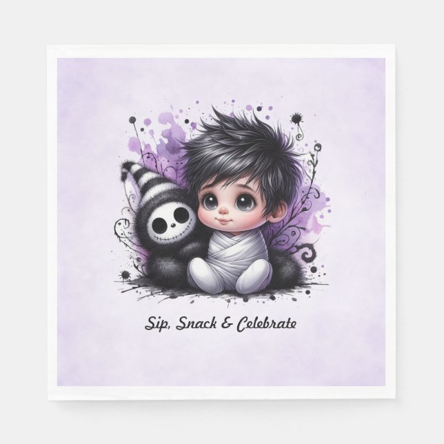 Halloween-themed Baby Shower – Purple Gothic Baby  Napkins (Front)