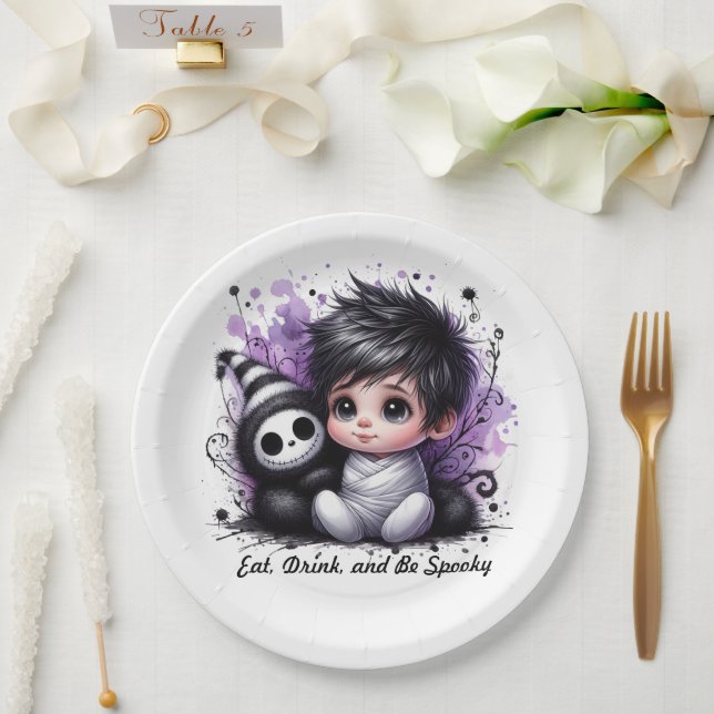 Halloween-themed Baby Shower – Purple Gothic Baby  Paper Plates (Wedding)