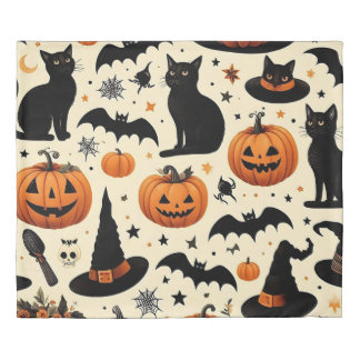 Halloween-Themed Black Cat and Pumpkin Pattern Duvet Cover