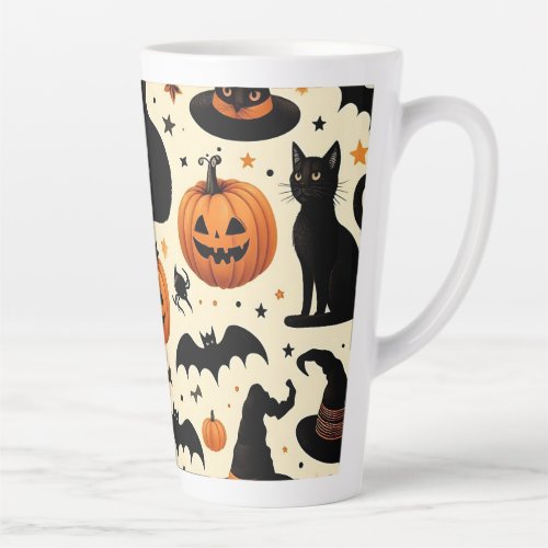 Halloween_Themed Black Cat and Pumpkin Pattern Latte Mug