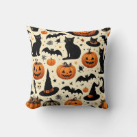 Halloween-Themed Black Cat and Pumpkin Pattern