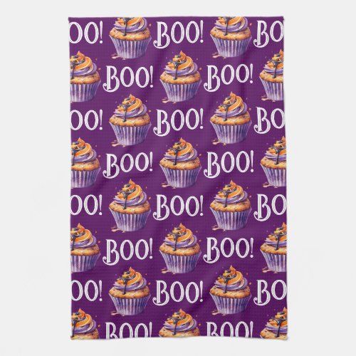 Halloween Themed Cupcake Boo Pattern  Kitchen Towel