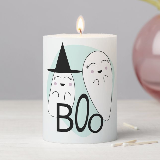 Halloween Themed Decor l Ghosts Boo  Pillar Candle (In Situ)