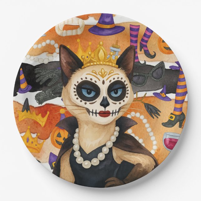 Halloween themed for Cat Lovers Party  Paper Plates (Front)